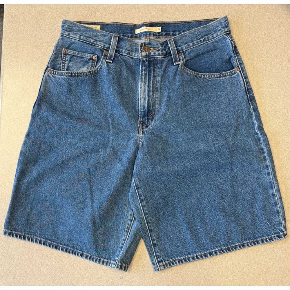 Levis Premium Baggy Dad Jort Denim Shorts Medium Wash Blue Womens Size 28